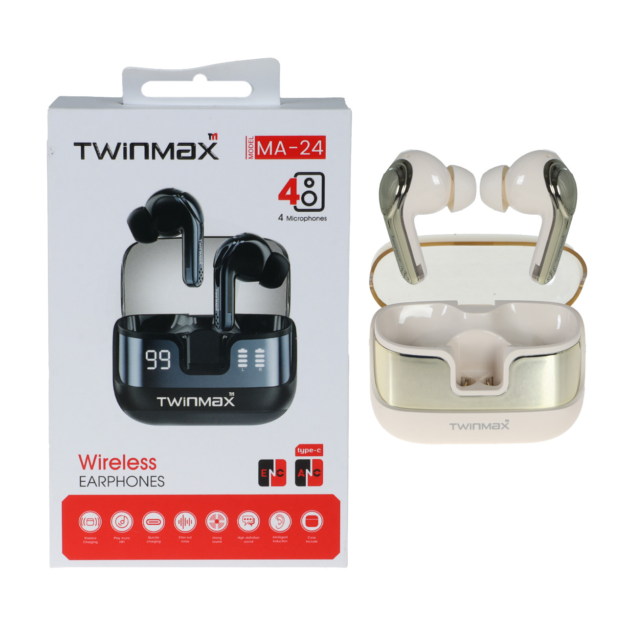 ایرفون بی سیم TwinMax مدل MA-24 ANC - طلایی - MMX